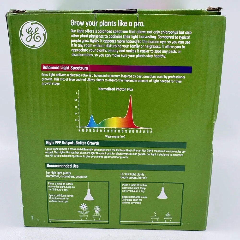 GE Grow Light LED PAR38 Bulb 50 PPF Balanced Spectrum For Seeds & Greens
